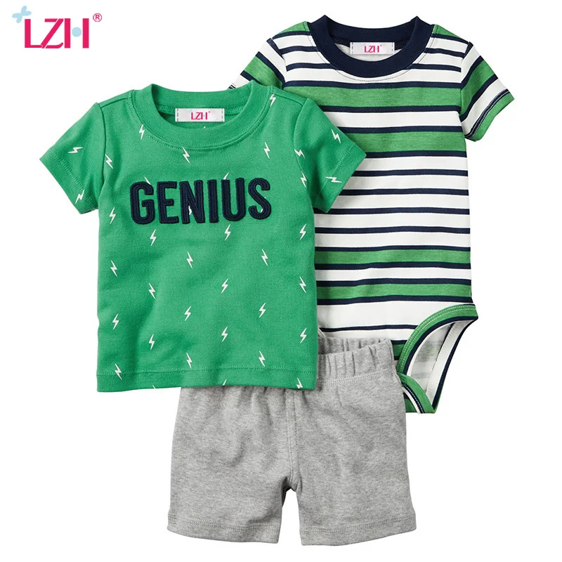 LZH 100 Cotton 2017 New Summer Short Sleeve Newborn Boy Girl Clothes Set Infant Romper T