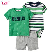 LZH 100% Coton 2017 Nouvelle D’été À Manches Courtes Nouveau-Né Garçon Fille Vêtements Ensemble Infantile (barboteuse + T-shirt + Pantalon) 3 pcs Bébé Vêtements Costume