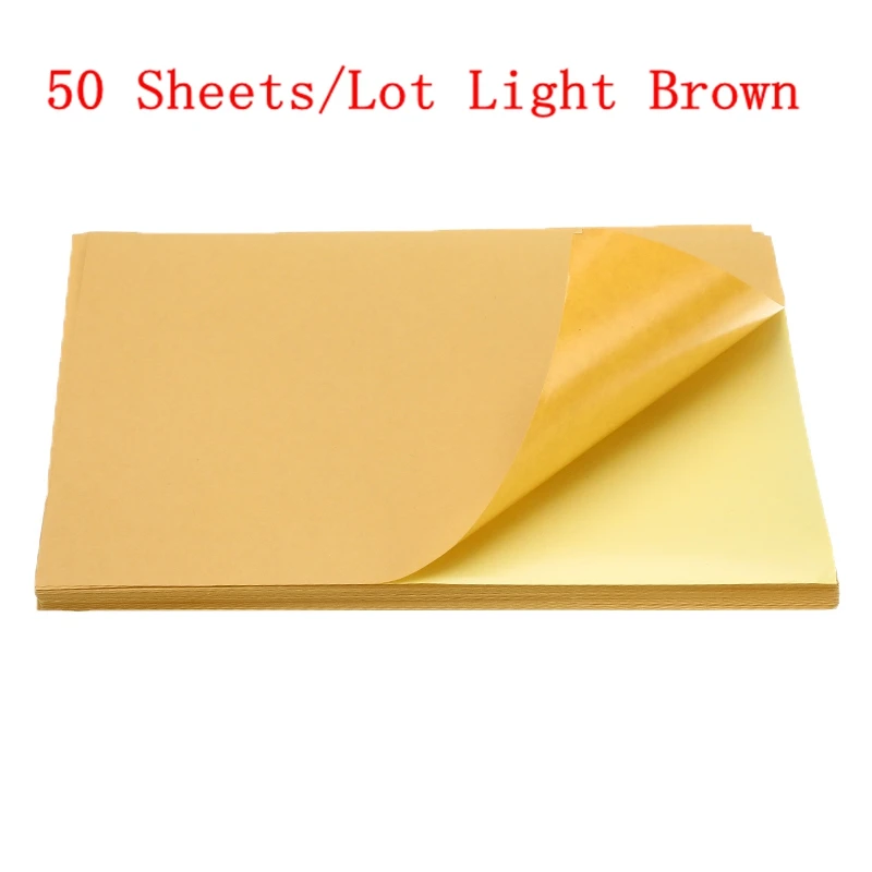 50sheets light brown 50/100 листа/уп наклейки для ногтей с много A4 глянцевой и матовой крафт клейкая Стикеры для лазерный струйный принтер копир ремесло Бумага самоклеющиеся Стикеры этикетка - Color: 50sheets light brown