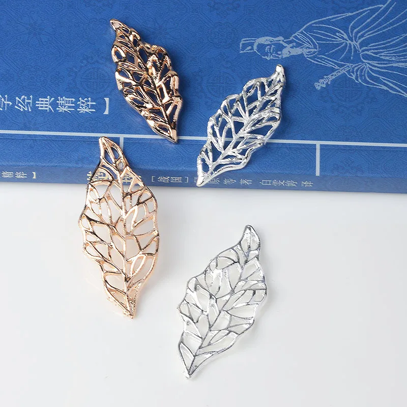

50PCS 15*40/20*48mm Gold/silver tone Alloy Material Hollow Leaf Charm Pendant for Wedding Head DIY Handmade Jewelry Making