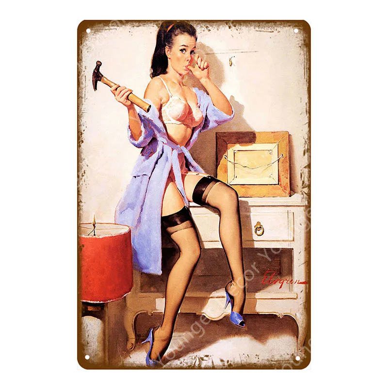 Винтажная сексуальная леди Pin Up девушка живопись жестяная вывеска металлическая пластина художественный плакат Настенная Наклейка бар кофейня кафе домашний декор - Цвет: YD3162E