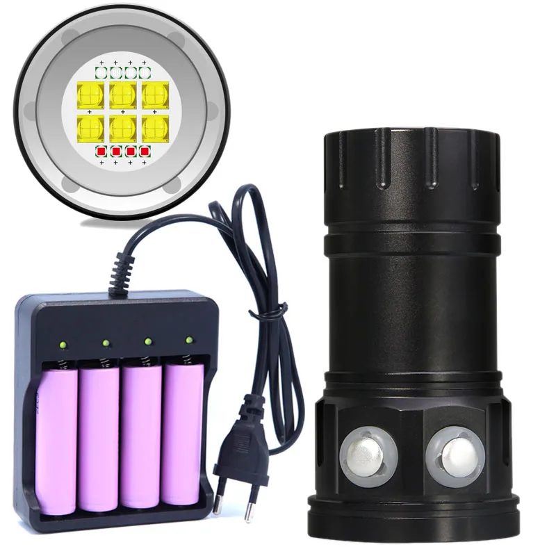 Koop Nieuwe Duiken Zaklamp 18650 Torch Onderwater Fotografie Verlichting Video Lamp Wit Rood Blauw LED Scuba Foto Fill verlichting