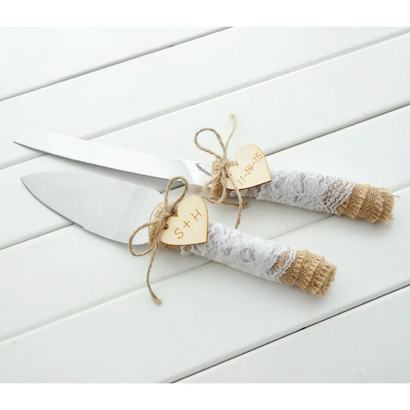 Customized Wedding Cake Serving Set Personalized Rustic Wedding