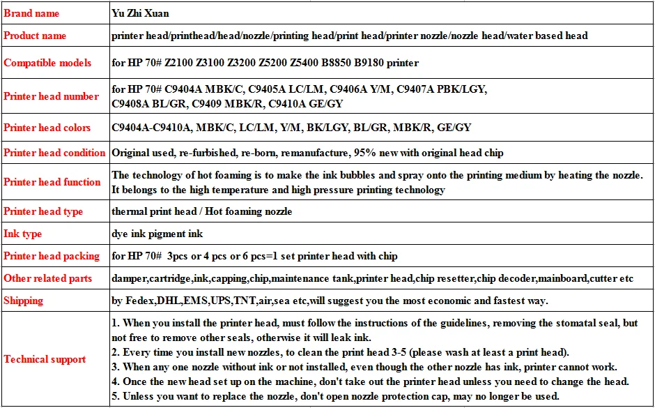 for HP Z2100 70# head 1