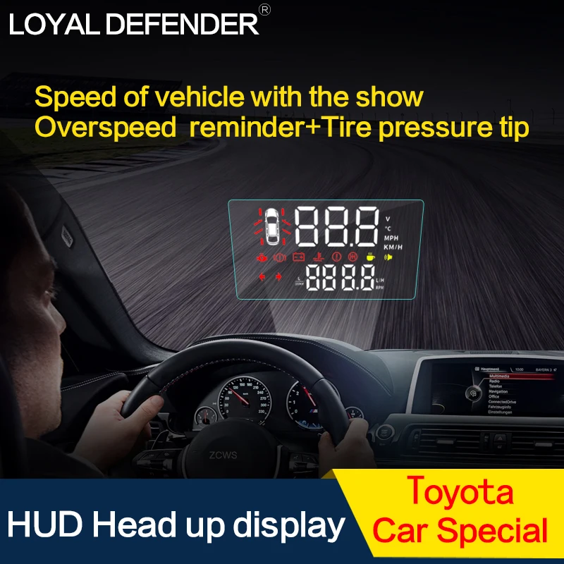

Loyal Defender car HUD Head Up Display Overspeed Warning System Voltage Alarm OBD2 Car for Toyota Windshield Projector Auto