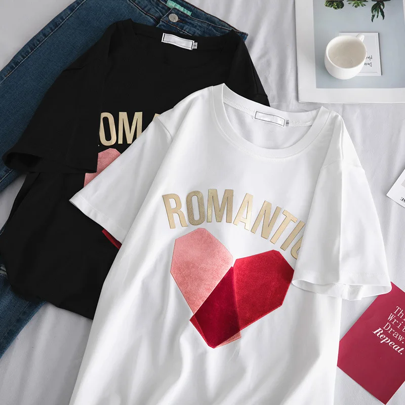 

Women Summer Romatic T Shirt Female Casual White Super Soft Tee Shirt