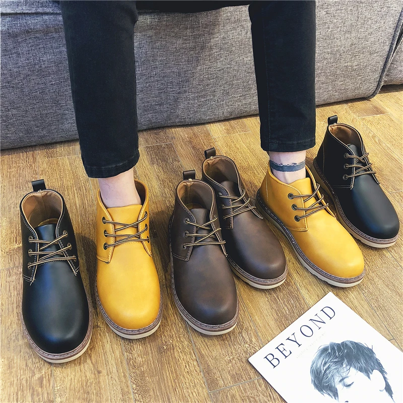 

Male Martens Boots Spring Autumn Man Brown Yellow Casual Boots Comfortable Mens Thick Sole Shoes Lace Up Walking Shoes