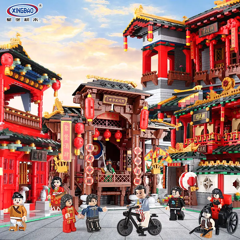 

XINGBAO 01001 01002 01003 New Building Series The Chinese Silk and Satin Store Xinya Palace Martial Arts Set Building Blocks