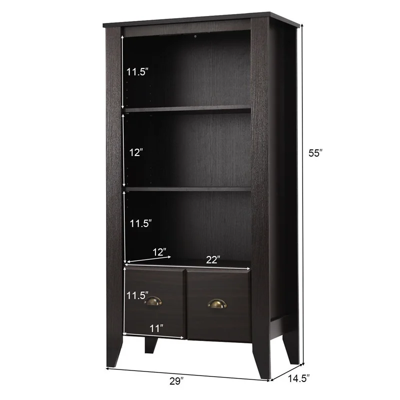 3 الجرف قابل للتعديل العتيقة المنظم خزانة مع 2 الأدراج عالية الجودة الخشب القشرة الجلد رفوف للكتب الأثاث HW60303