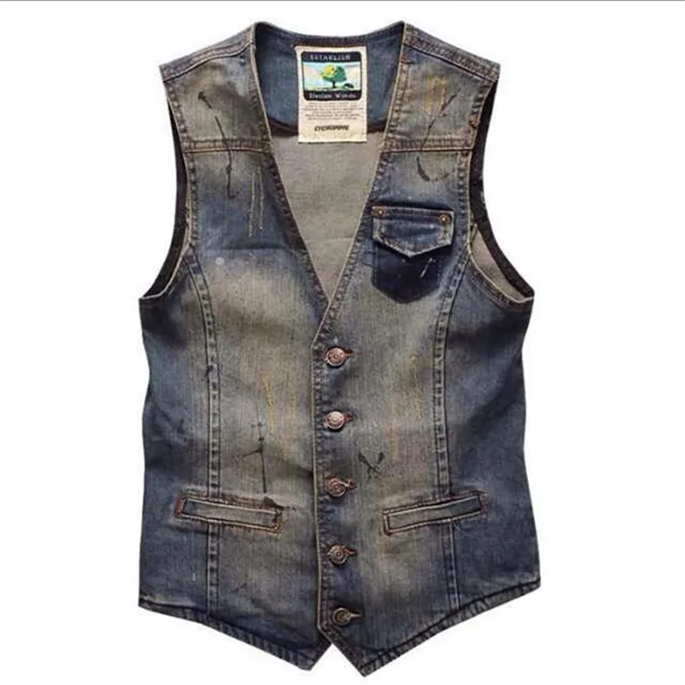 

summer style Men's denim slim vest men denim Outerwear Coats cotton vintage vest casual hole blue zipper Sleeveless vest for men