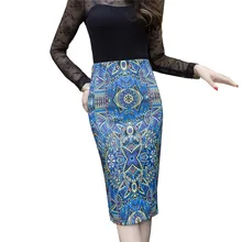 Шикарная новая весенняя женская юбка-карандаш с принтом, облегающая юбка, большие размеры, женские миди юбки, Женская Базовая рабочая одежда WZ190