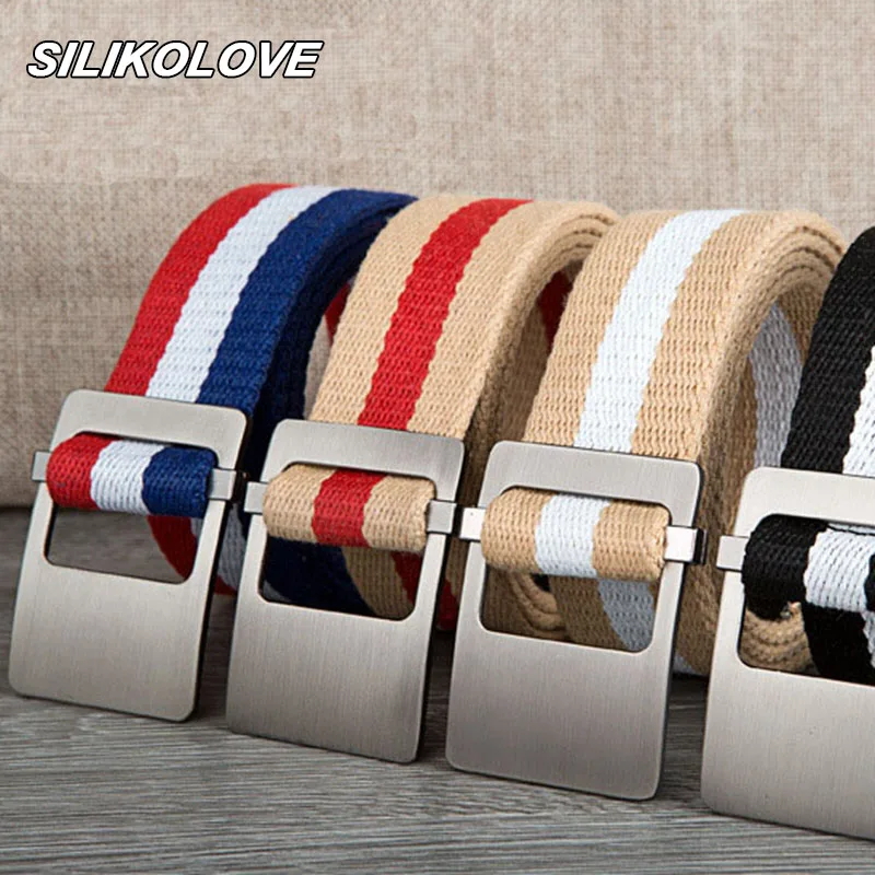 

Color Stripe 3.8cm Tactical Belts Men Zinc Alloy Buckle Female Wide Canvas Elastic Braided Belt