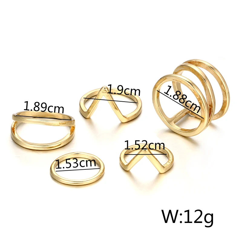 Набор Колец Docona в форме V золотого цвета в стиле панк для женщин и девушек, металлические геометрические кольца на кончик пальцев, кольца средней длины, 5 шт./1 комплект 6057