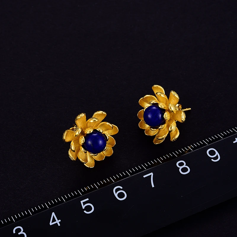 Lotus весело Настоящее стерлингового серебра 925 природных lapiz ручной работы Fine Jewelry