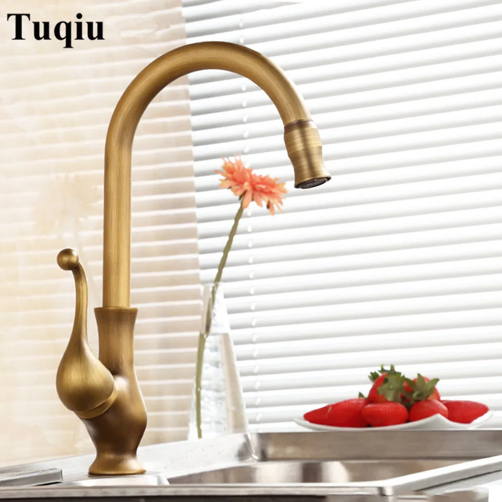 Kitchen faucet, all copper antique kitchen faucet, hot and cold wash vegetable basin faucet, single hole rotary tank faucet Kitchen faucet, all copper antique kitchen faucet, hot and cold wash vegetable basin faucet, single hole rotary tank faucet