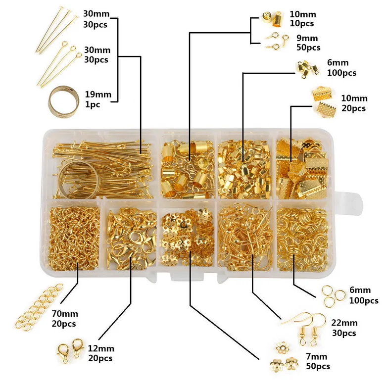 Список различных спецификаций ручной работы комбинированный костюм DIY модные ювелирные изделия фурнитура для изготовления коробки ювелирные изделия инструмент бусины комплект - Цвет: Gold