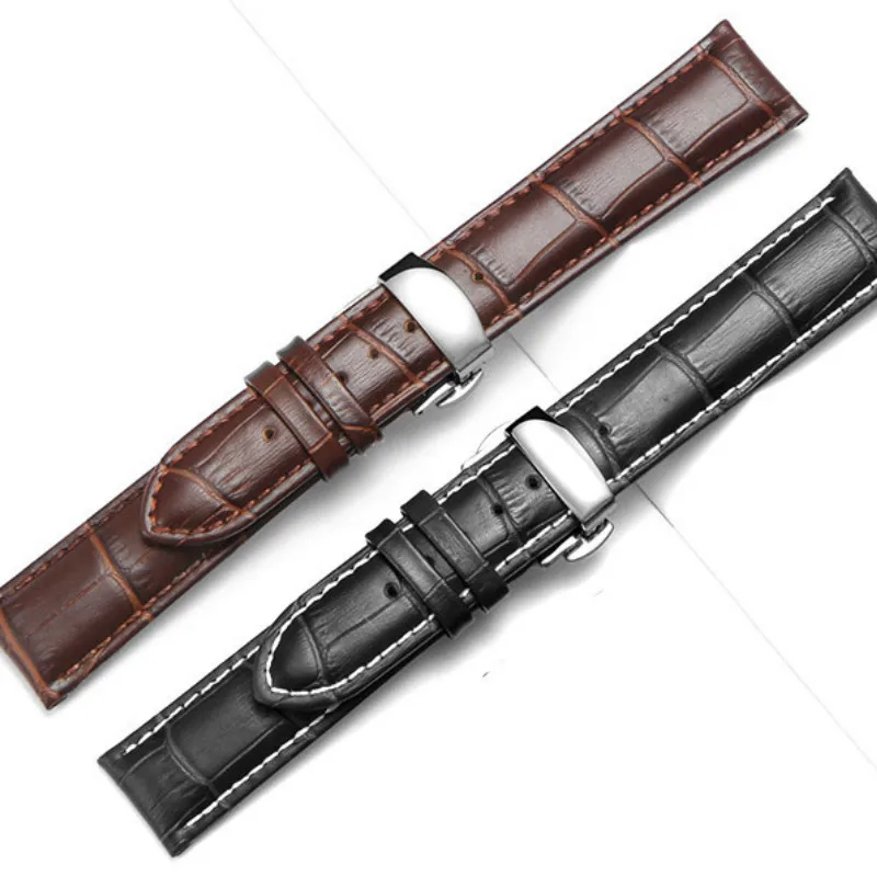 Butterfly Buckle Leather Watch Band Genuine Leather Strap 14mm 16mm 18mm 19mm 20mm 21mm 22mm 24mm Watch Accessories Watchband