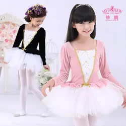 Детская Танцы девочек балетки упражнения одежда Длинные рукава платье-пачка