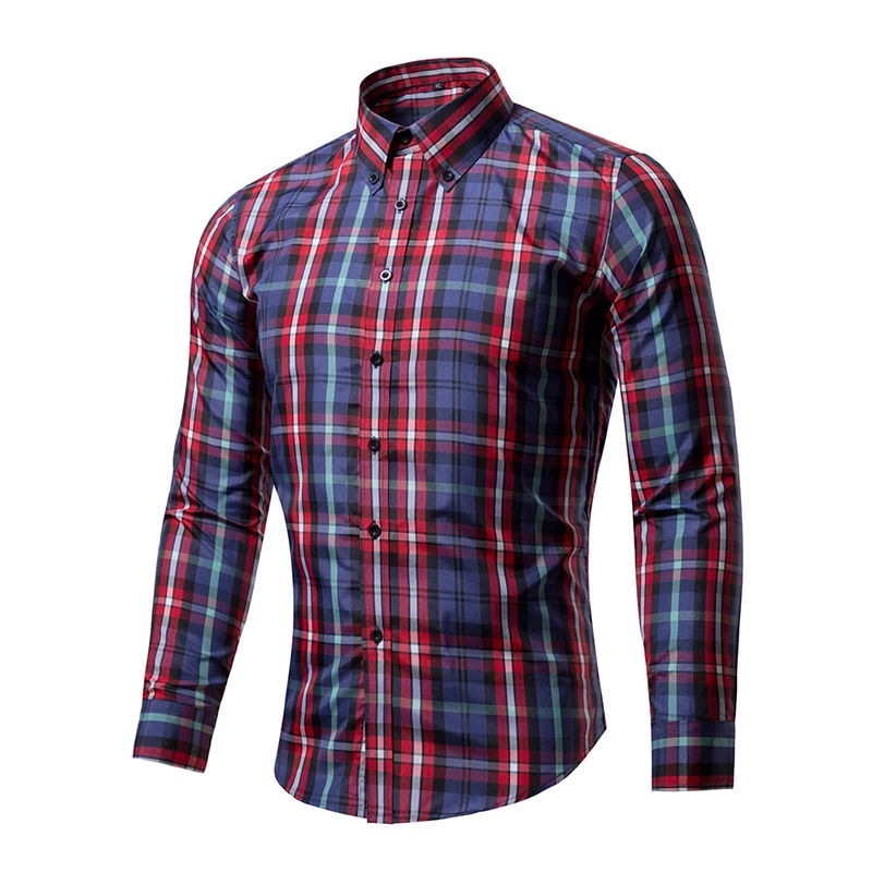 Download New Casual Shirt Men Dress Shirts Plaid Shirt Long sleeve ...