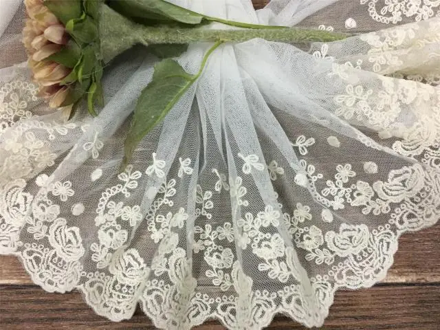 

Beige white DIY handmade accessories mesh lace cotton embroidery lace width about 22CM