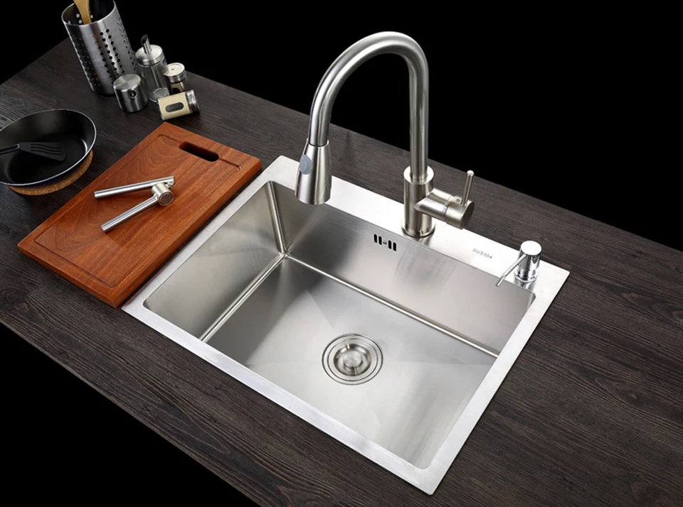C&C Kitchen Sink Vessel Set With Faucet Single Sink Kitchen Washing Vanity SUS304 Stainless Steel