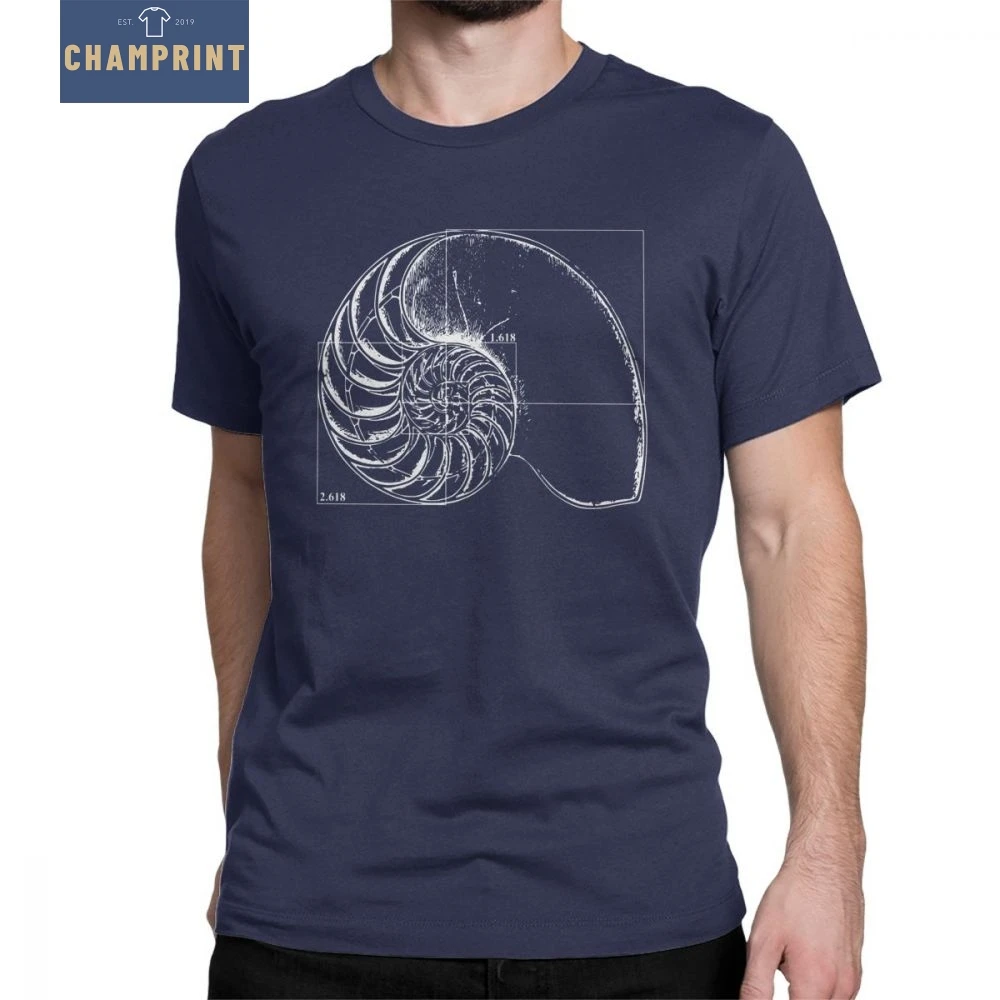 

Men's T Shirts Fibonacci On A Nautilus Shell Casual Short Sleeve Math Tees Crew Neck Clothing Pure Cotton Printed T-Shirt
