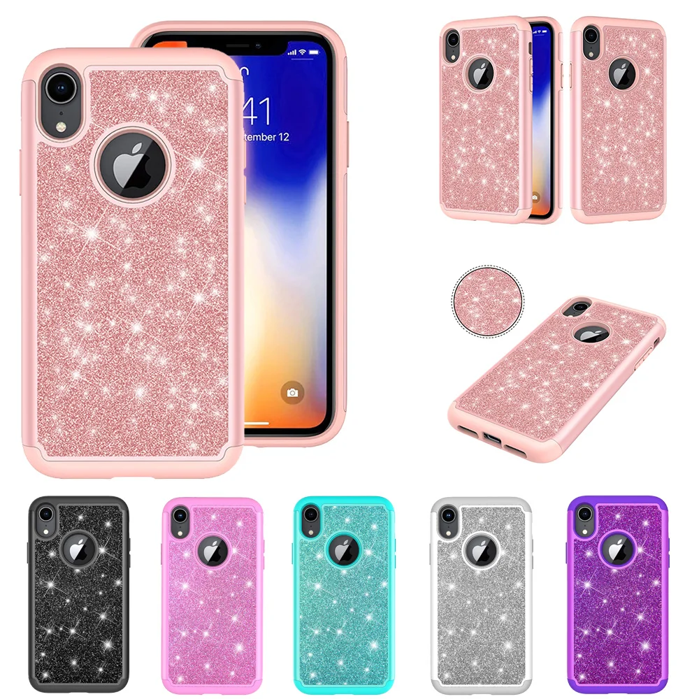 

Bling Diamond Case For iphone XS Plus 6.5"/XR 6.1" Dual Layer Armor Case TPU Rubber+ Hard PC Cover for iphone X XS 6 6s 7 8 plus