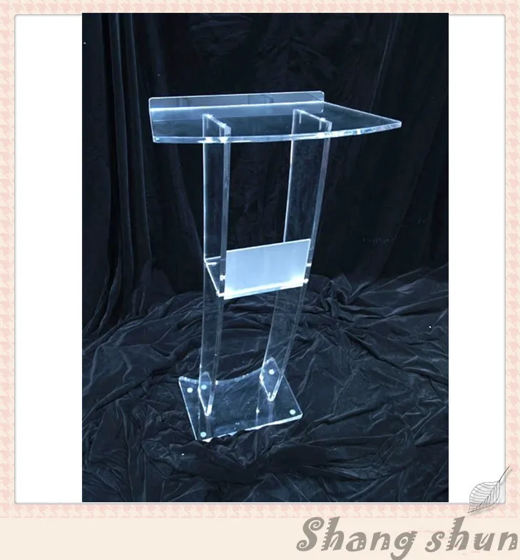 Church Classroom Podium 45.3 Inch Acrylic Podium Lectern With Double Shelves - Custom Logo/Text For Church, Classroom, Wedding Double Shelf Pulpit