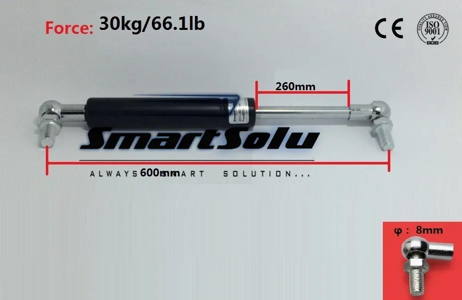 

Free Shipping 600mm X 250mm X 30kg 30kg 66.1lb Force Gas Strut Shock Spring Lift Support Rod 24.4" Length