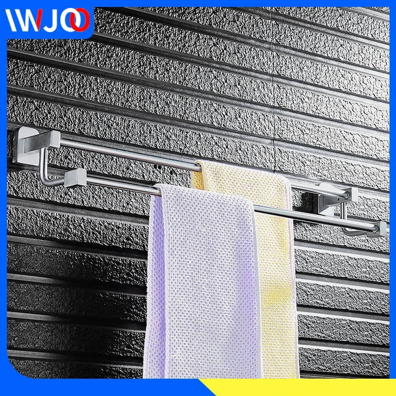 

Double Towel Bar Aluminum Bathroom Towel Holder Hanger Rail Storage Shelf Washroom Toilet Wall Mounted Towel Rack Hanging Holder