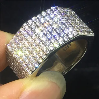 

Unique Lovers ring 925 Sterling silver Pave 252pcs AAAAA Cz Stone Statement wedding band rings for women men Party Jewelry