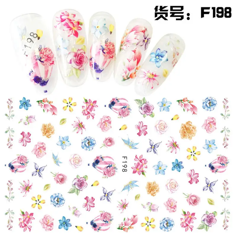 YWK 1 лист Подсолнух 3D рельефные наклейки на ногти Цветок Клей DIY маникюр слайдер ногтей Советы Декоративные наклейки - Цвет: F198