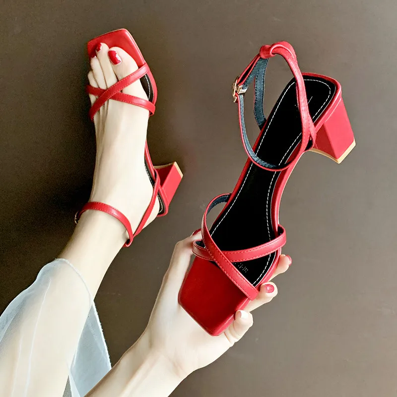 

Open Toe 2019 Sandals Comfort Shoes For Women Clear Heels All-Match Suit Female Beige Buckle Strap Med Peep Women's Comfort