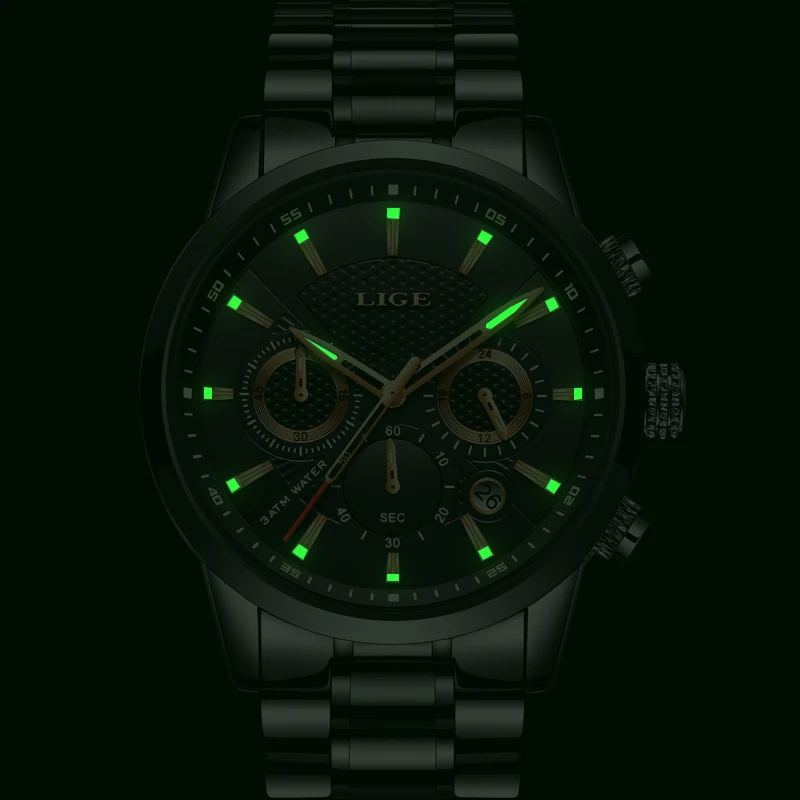 LIGE New Mens Watches Top Luxury Brand Quartz Watch Waterproof Chronograph Watch Luminous Fashion Watch Men Relogio Masculino