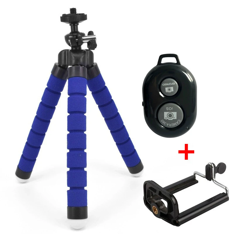 Blue 3piece Мини-штатив для телефона с зажимом Гибкий штатив с губкой Осьминог с Bluetooth пульт дистанционного спуска затвора Карманный Штатив для мобильного iPhone и т. д - Цвет: Blue 3piece