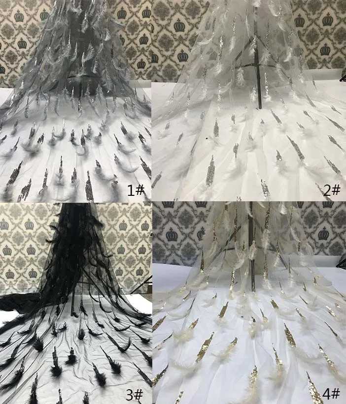 

Feather lace fabric and sequins embroidery gauze lace French high-quality lace fabric new African wedding material