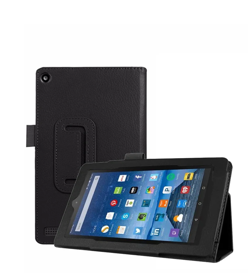 

KiKiss Litchi Pattern PU Leather Stand Fold Tablet Case Cover For Amazon New Kindle Fire HD 7 HD7 2017 Version 7 Inch