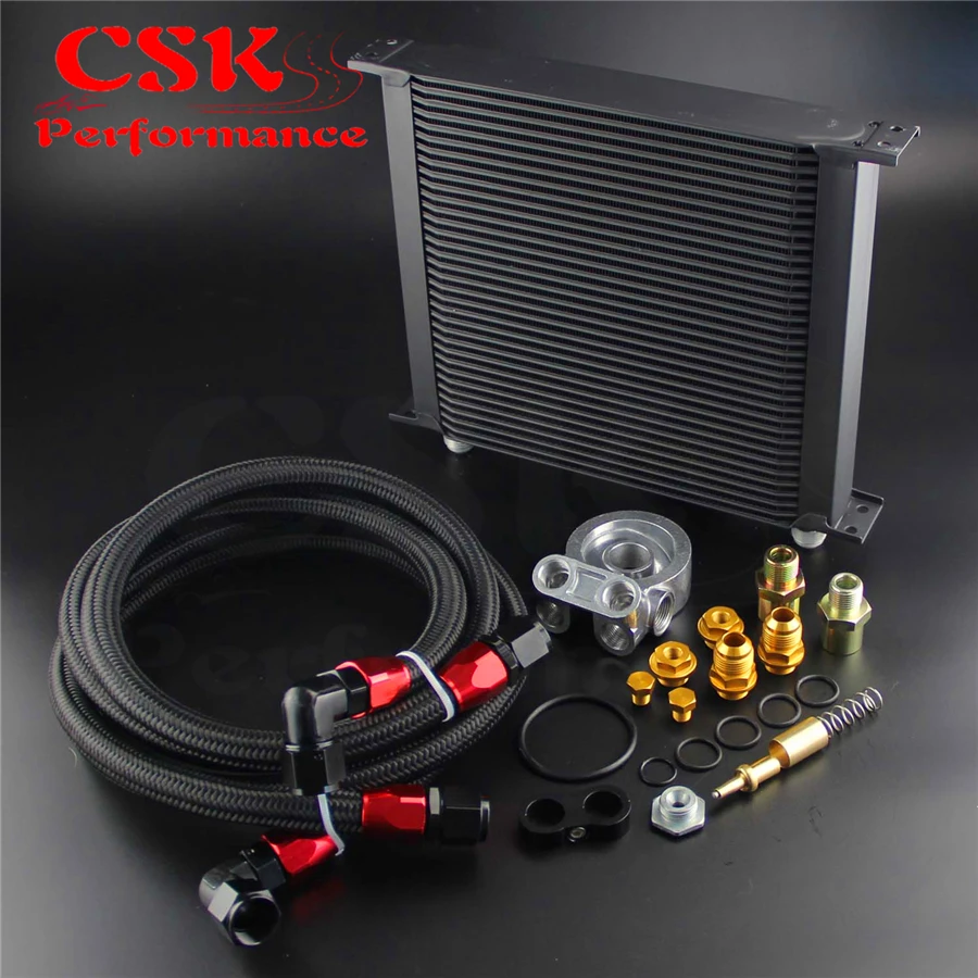 

34 Row 80 Deg Thermostat Adapter Engine Racing AN10 Oil Cooler Kit For Japan Car Silver / Black