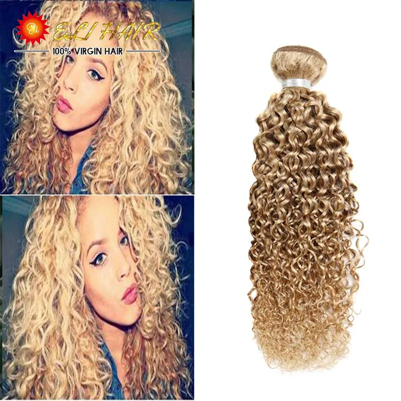 8A Brazilian Kinky Curly Weave Human Hair Honey Blonde Brazilian Curly