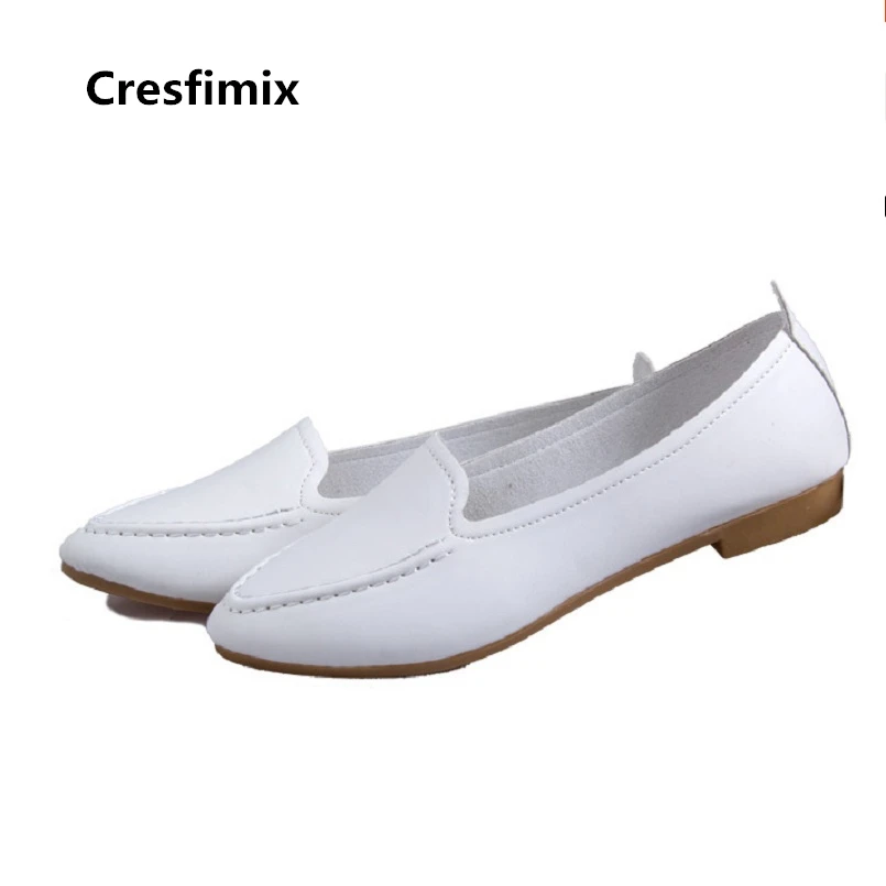 

Cresfimix zapatos de mujer women sweet white spring & summer slip on flat shoes lady casual pointed toe flats cute shoes c2430