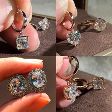 Роскошные женские серьги с кристаллами и белым цирконием, модные серебряные серьги-кольца из розового золота, Винтажные серьги с овальным сердцем для женщин