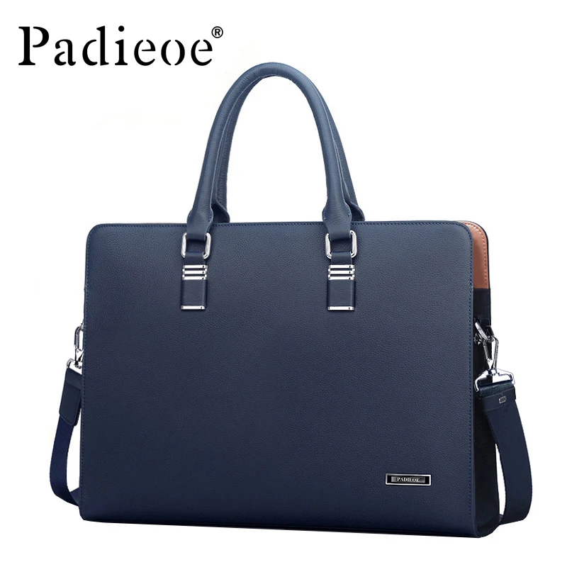 Padieoe мужской портфель из коровьей кожи, винтажная сумка для ноутбука, деловая Мужская Ретро кожаная сумка-мессенджер, повседневная сумка для мужчин