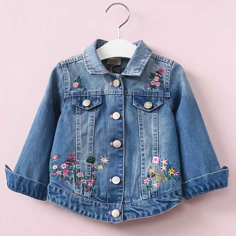 

New Girls Denim Jackets Coats Floral Embroidery Children's Clothing Fashion Girls Outwear Spring Autumn Kids Jeans Jacket 2-9 Y