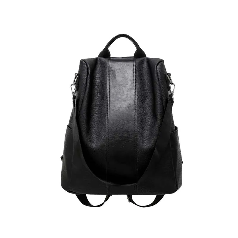 Одноцветный рюкзак, модная сумка на плечо из искусственной кожи, женская сумка для безопасности, унисекс, мягкая задняя часть, полиэфирная молния, тиснение, защита от кражи - Цвет: Черный