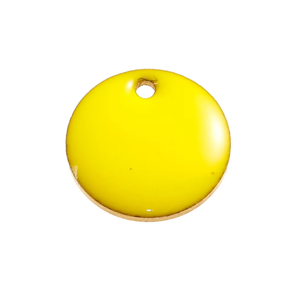 Doreen Box позолоченные медные эмалированные Подвески с блестками круглый узор желтые эмалированные Подвески для DIY 12 мм(4/") Диаметр, 10 шт