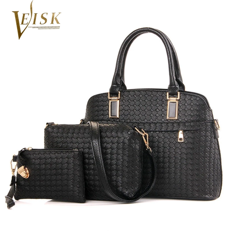 Womens Bags Brand 2016 Women Composite Bags PU Leather Weave Shell Top Handle Bag font b