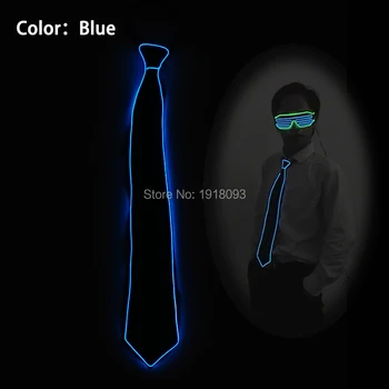 

Luminous Blue Necktie Fashion EL Wire Glowing Tie LED neon light up DC-3V Sound activated Inverter for Holiday Lighting Decorat