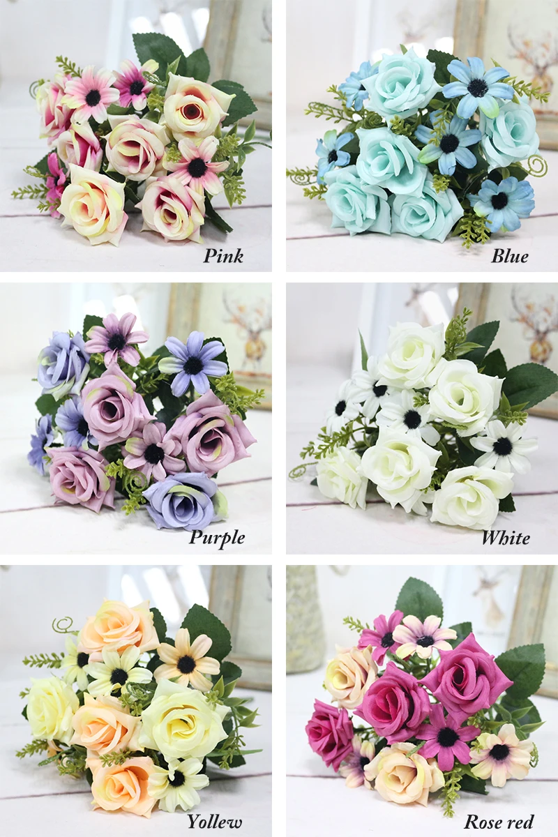 JAROWN Simulation Rose Bouquet Artificial Silk Flowers Fake Flower Art Decoration For Wedding Home Office Desktop Placement (27)
