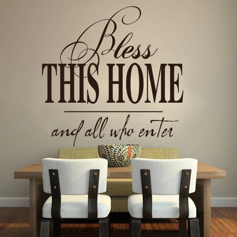Bless This Home And All Who Enter Quote Wall Sticker Dinning Room Bedroom God Religion Pray Quote Wall Decal Vinyl Home Decor (2)