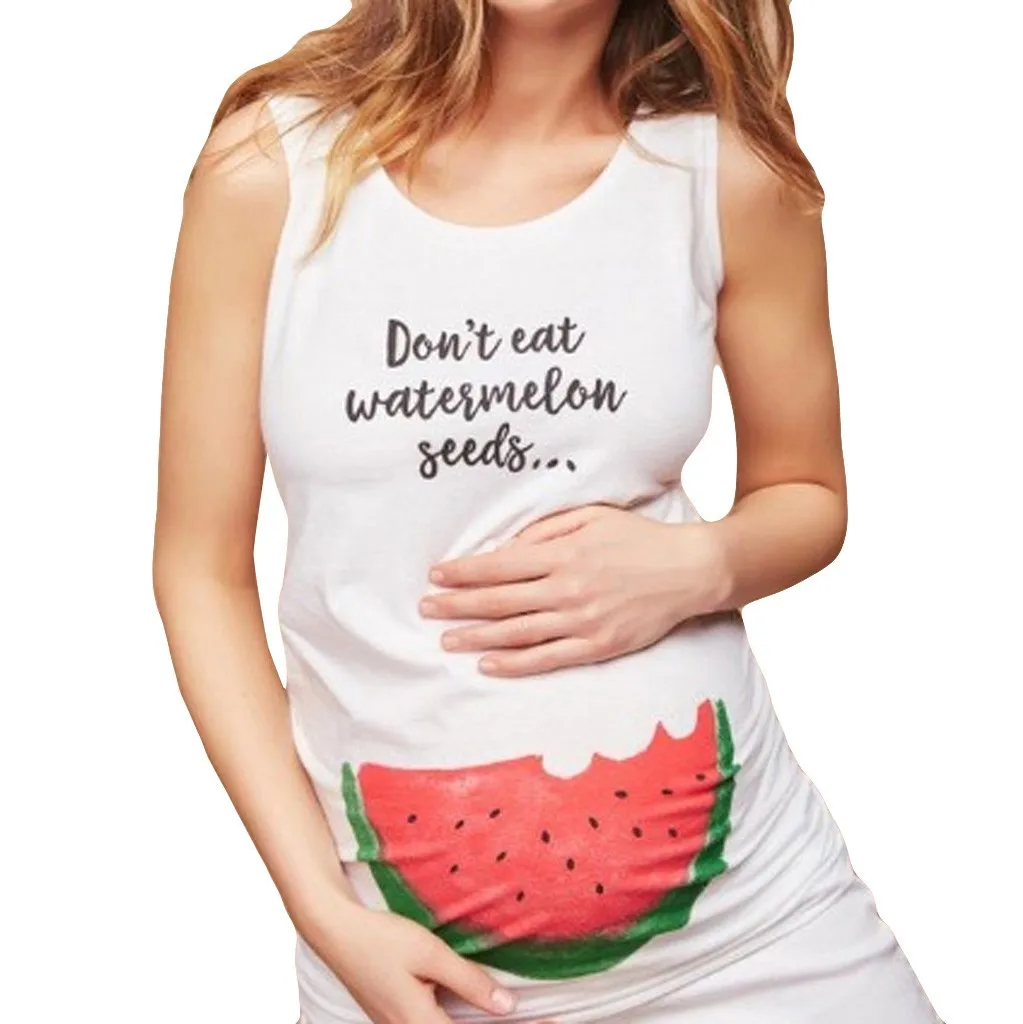 

SAGACE Maternity Pregnant Watermelon Print Blouse Top Clothes T Shirt Summer Ladies Sleeveless Loose T-Shirt Pregnancy Clothes